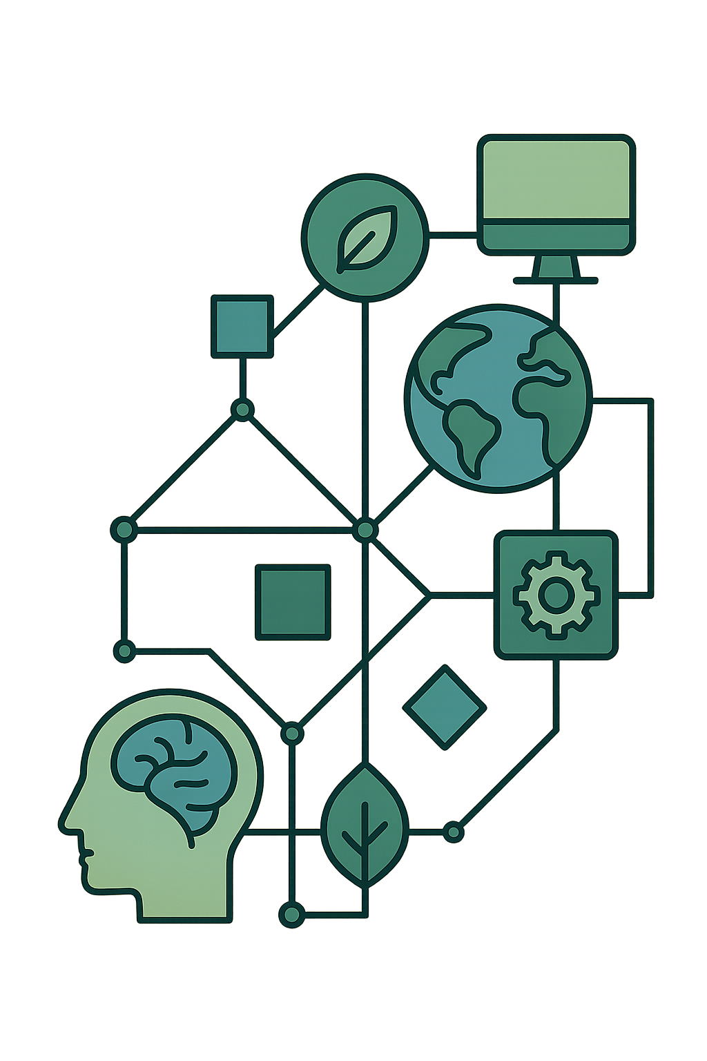 Color illustration of digital wellness brands and local providers visualized for an AEO research report