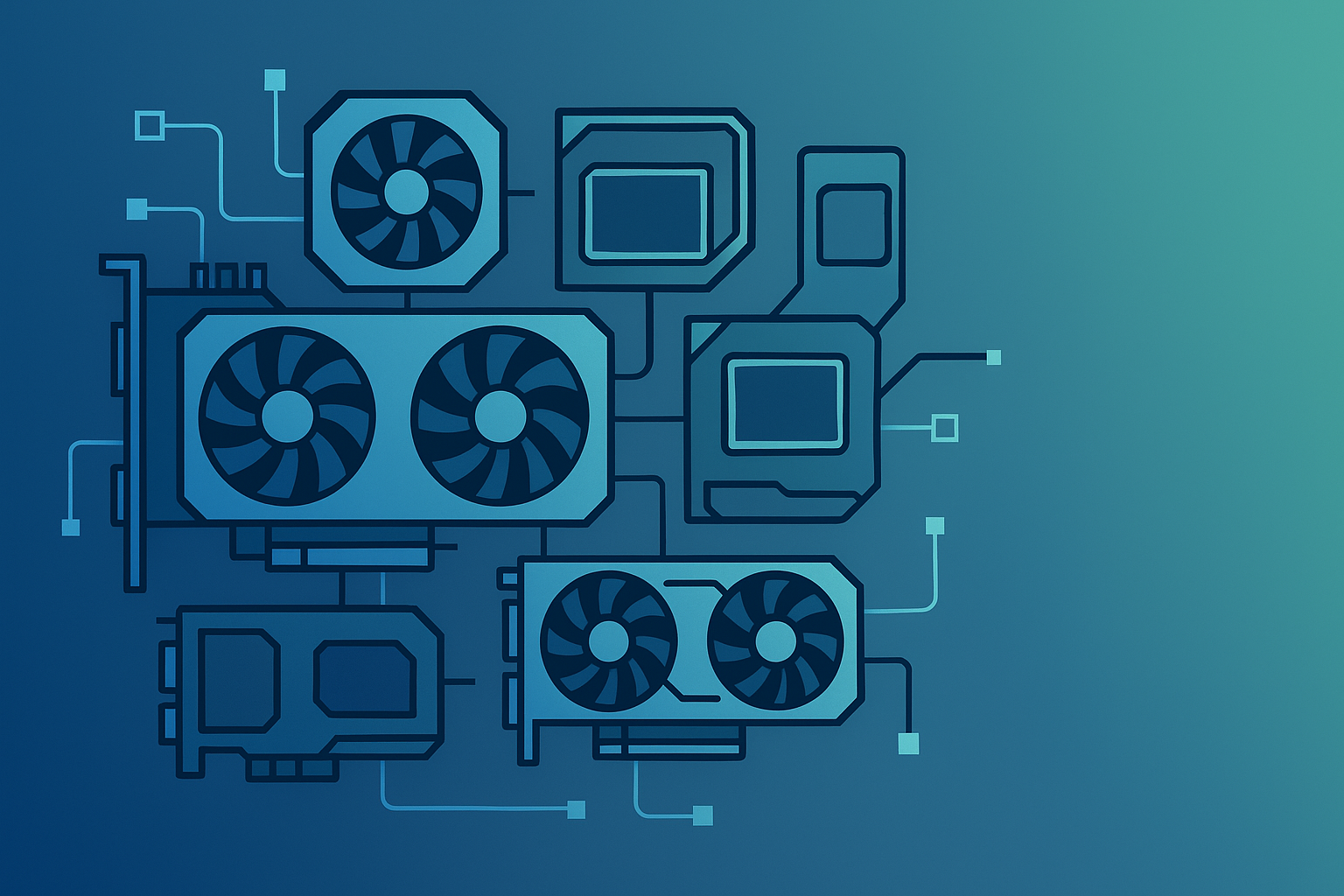 Desk with graphics cards, computer hardware, and technical diagrams for GPU research